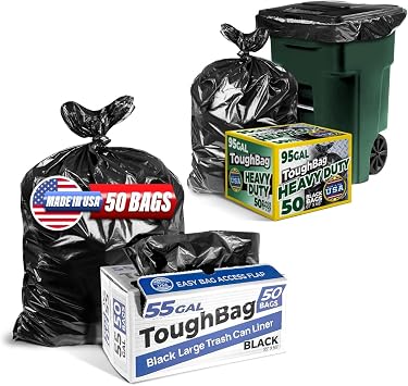 Toughbag 55 Gallon Trash Bags Heavy Duty 50 Pack & 95-96 Gallon Trash Bags Heavy Duty 50 Pack