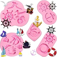 Vista 1 de Moldes de silicona para timón de ancla, moldes para fondant de gancho para barco de vela, gaviota salvavidas de chocolate, moldes para hornear