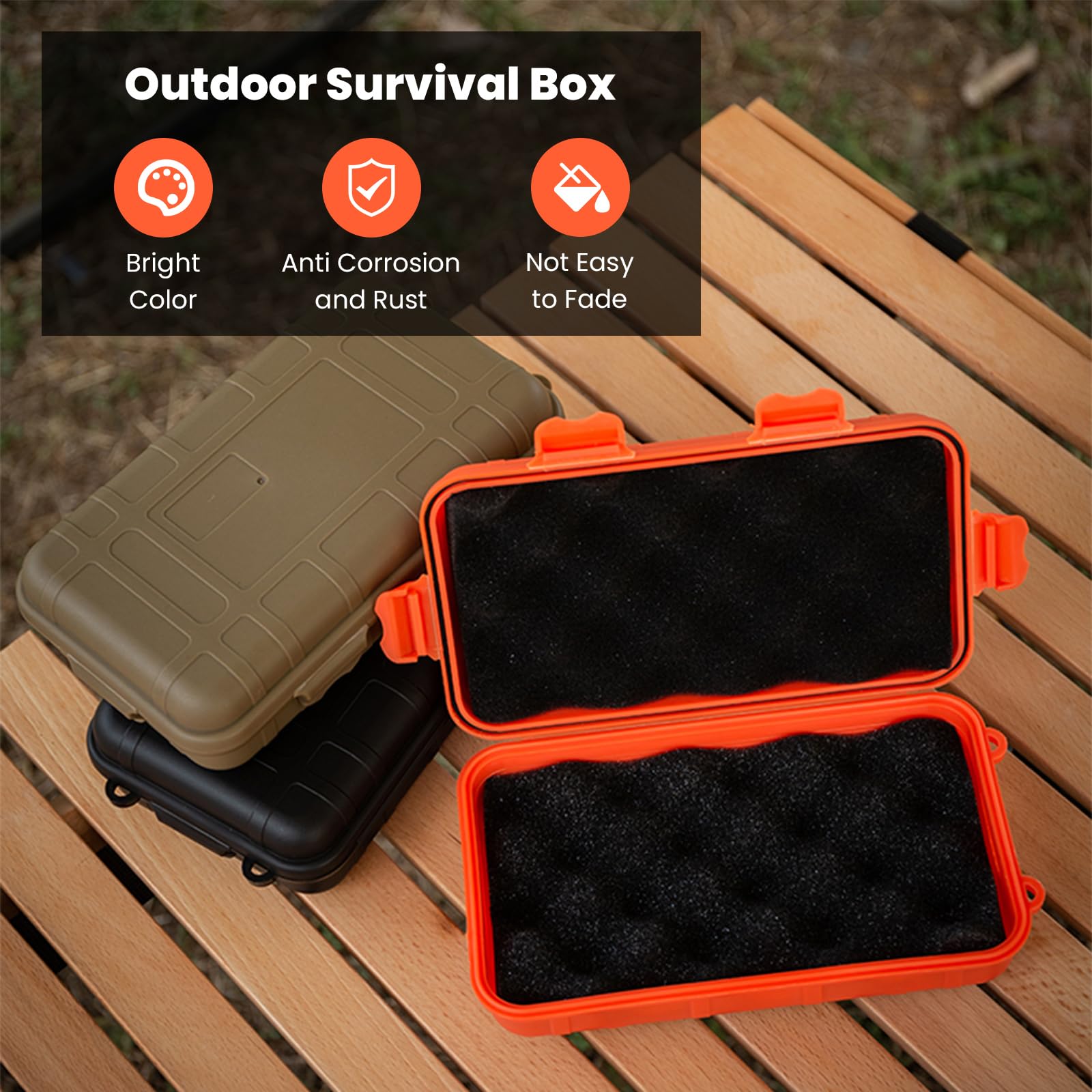 FLEXMAN Plastic Waterproof Outdoor Survival Box, 4.88 X 2.93 X 1.37'Inch Anti Pressure Shockproof Container Box, Survivor Dry Box Protective Case for Camping, Boating, Fishing, Swimming, Kite Boarding