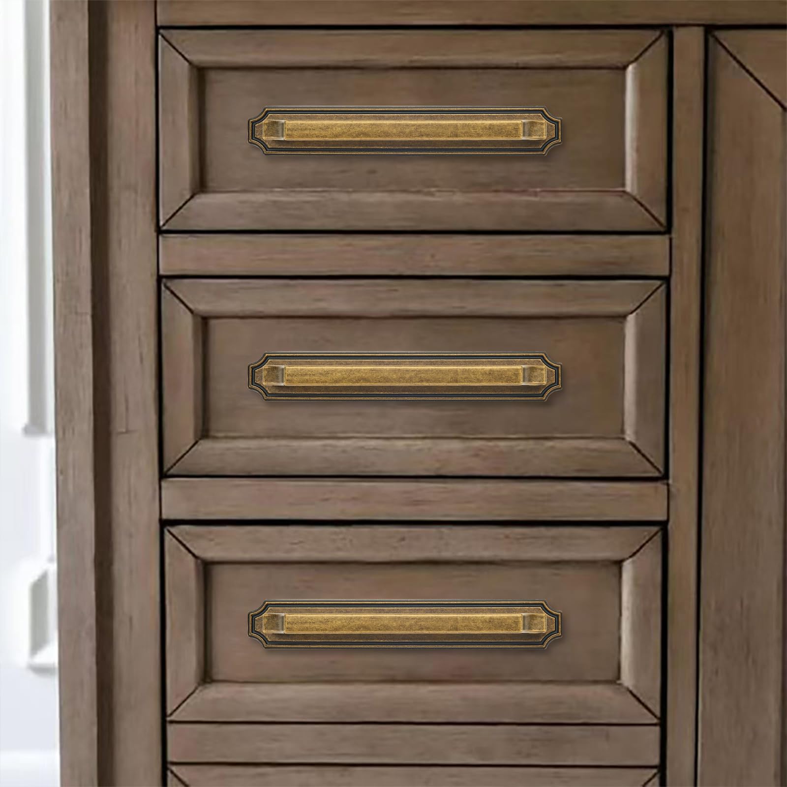 KHTUMEWARE-BP01+LS01 Antique Brass Cabinet Pulls CTC 3 in (76 mm) 5-Pack in Antique Brass — KHTUMEWARE