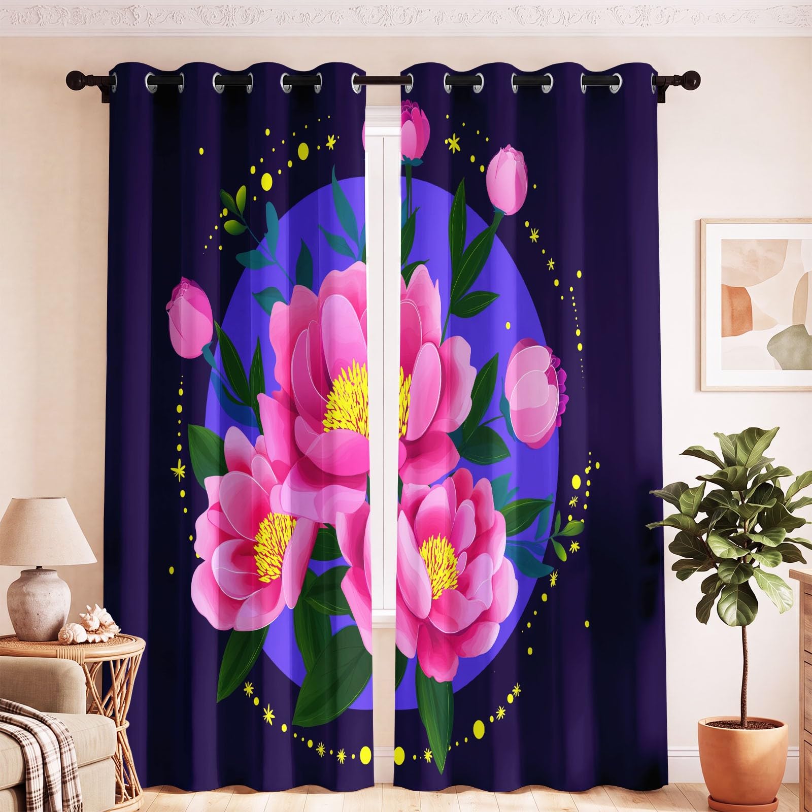 Zasłony zaciemniające nowoczesne kwiatowe do sypialni 230 x 229 cm 2 panele