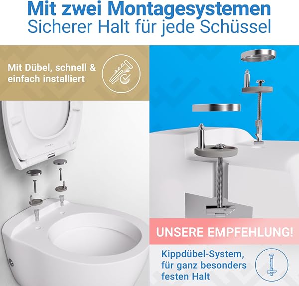 LOBENSWERK Toilettendeckel mit Absenkautomatik [Einfache Montage] antibakteriell & UV-beständig | Quick-Release-Funktion | Klodeckel, Klobrille, WC Sitz inkl. Installationsschablone - 4