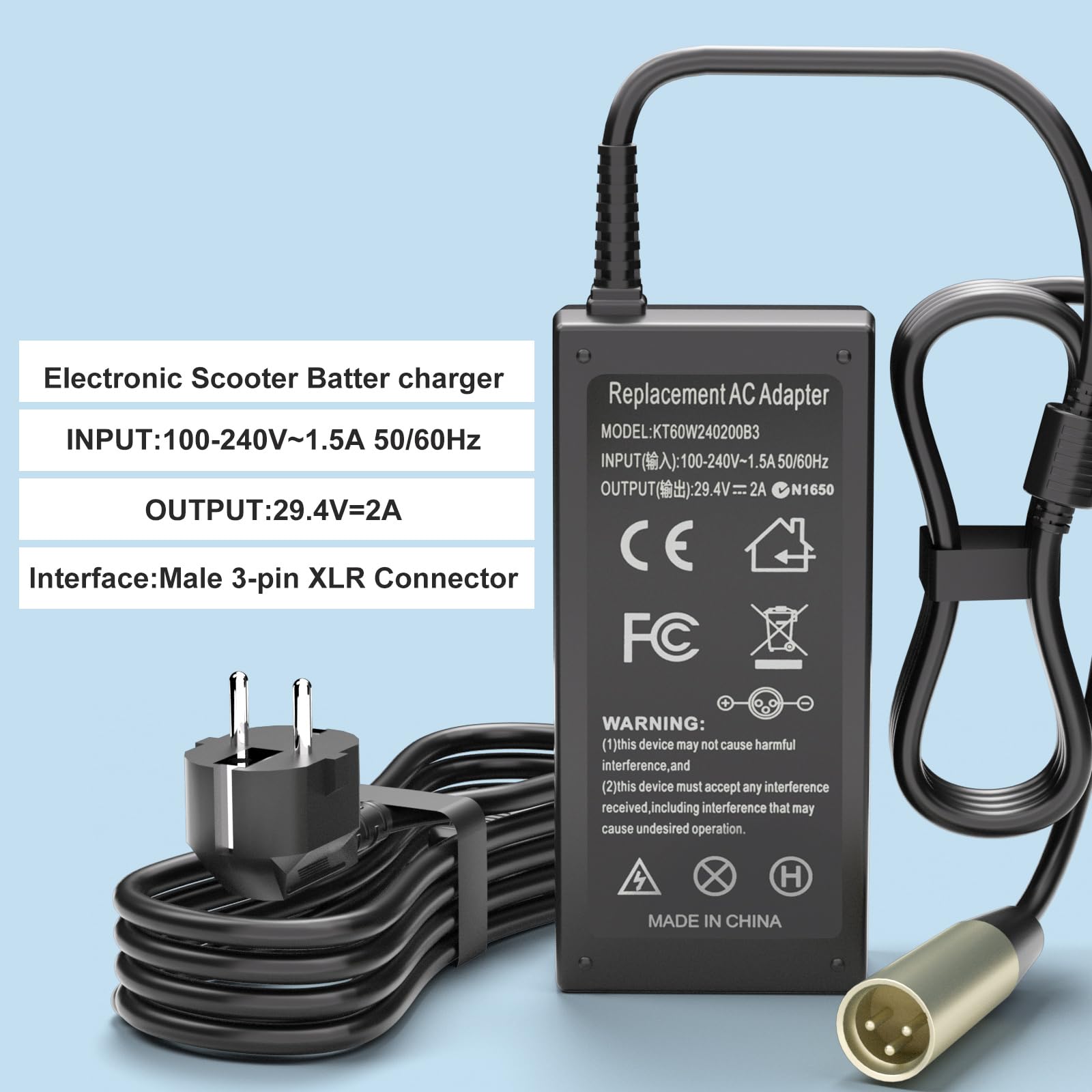 29,4 V 24 V 2 A 3-pinowa XLP ładowarka do skuterów elektrycznych wózków inwalidzkich | Kompatybilny z Go-Go Elite Traveller, Jazzy Power Chair, Pride Mobility, ShopRider, Ezip Drive Medical, Bladez