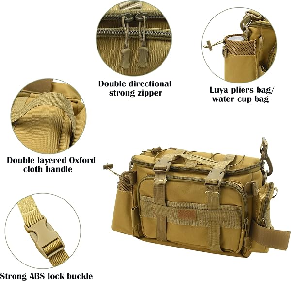 Auptiz Sac de Peche, Stockage de matériel de pêche, Sac De Rangement pour MatéRiel de Pêche Multifonctionnel de Grande capacité Sac fourre-Tout en Plein Air Sac à Bandoulière (Jaune-3) - 3