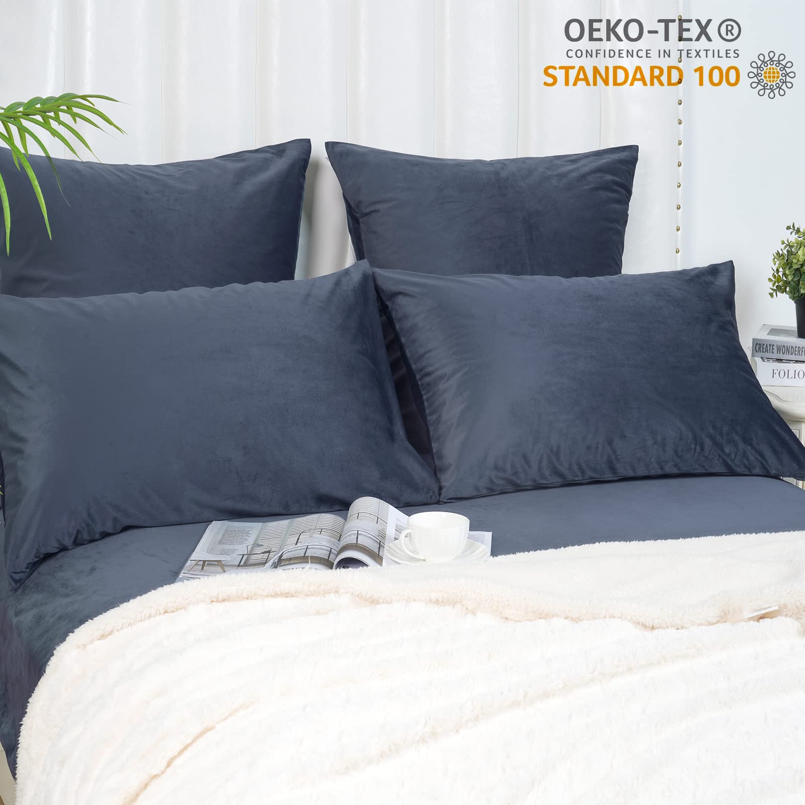 Juego De Cama Terciopelo PHF - 155x220cm + 2 Fundas Almohada (azul Marino, Microfibra)