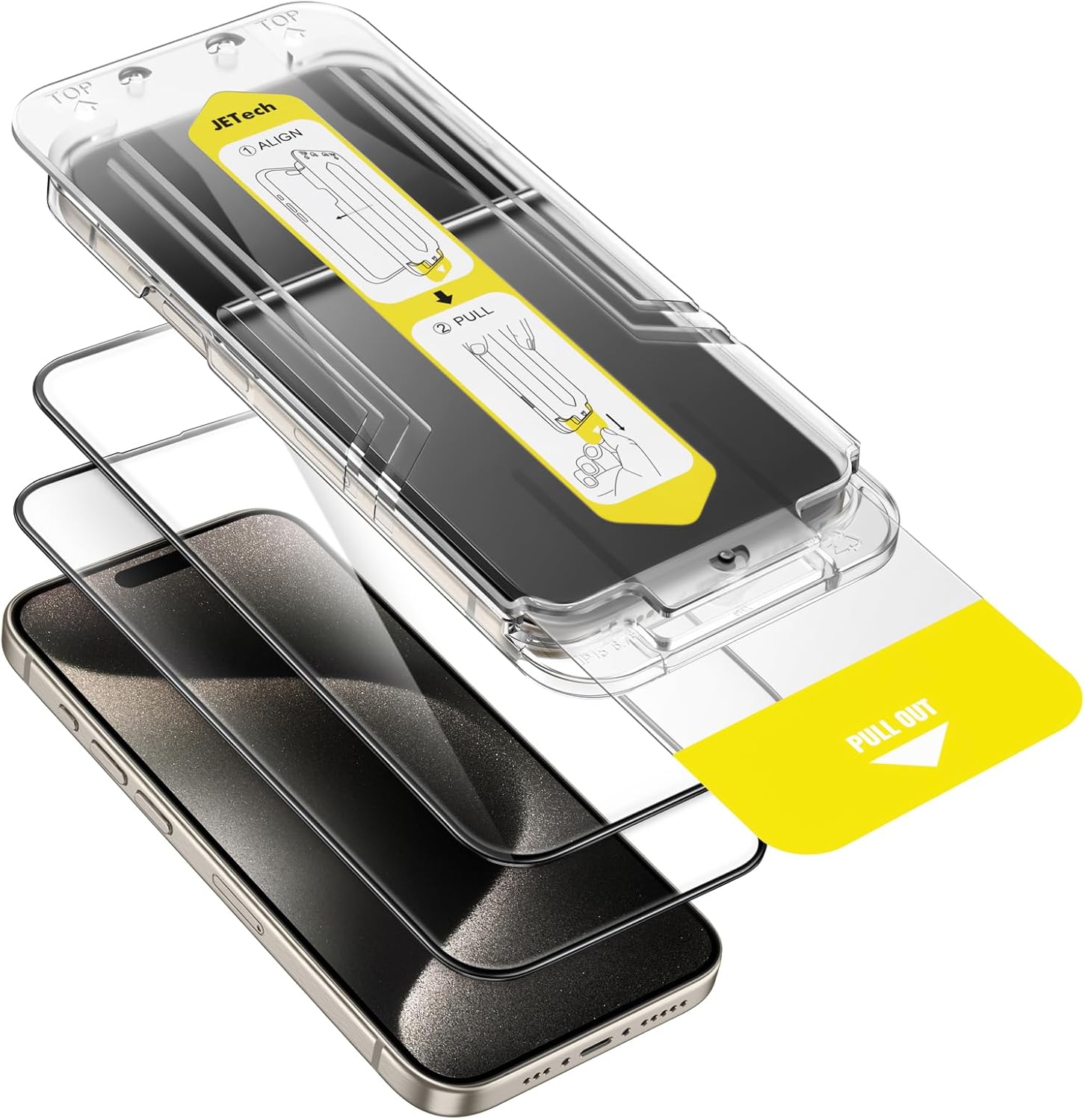 JETech Full Coverage Screen Protector for iPhone 15 Pro Max 6.7-Inch, 10-Second Super Easy Installation with One-Step Alignment Tray, Bubble-Free Tempered Glass Film, HD Clear, 2-Pack