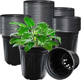 Jgalnim 60 Pack 1 Gallon Nursery Pots - Thickened Flexible Black Plastic Seedling Pots with Drainage Holes for Succulents, Cuttings & Gardening