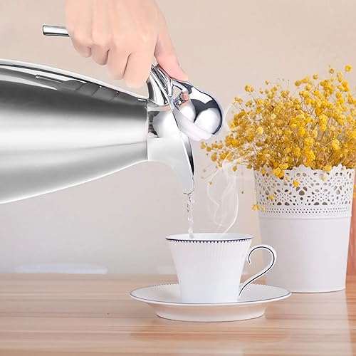 Miniatura 3 de Jarra térmica de café de acero inoxidable con tapa/vacío de doble pared / 12 horas de retención de calor 1.5-2 litros (2L-plateado)