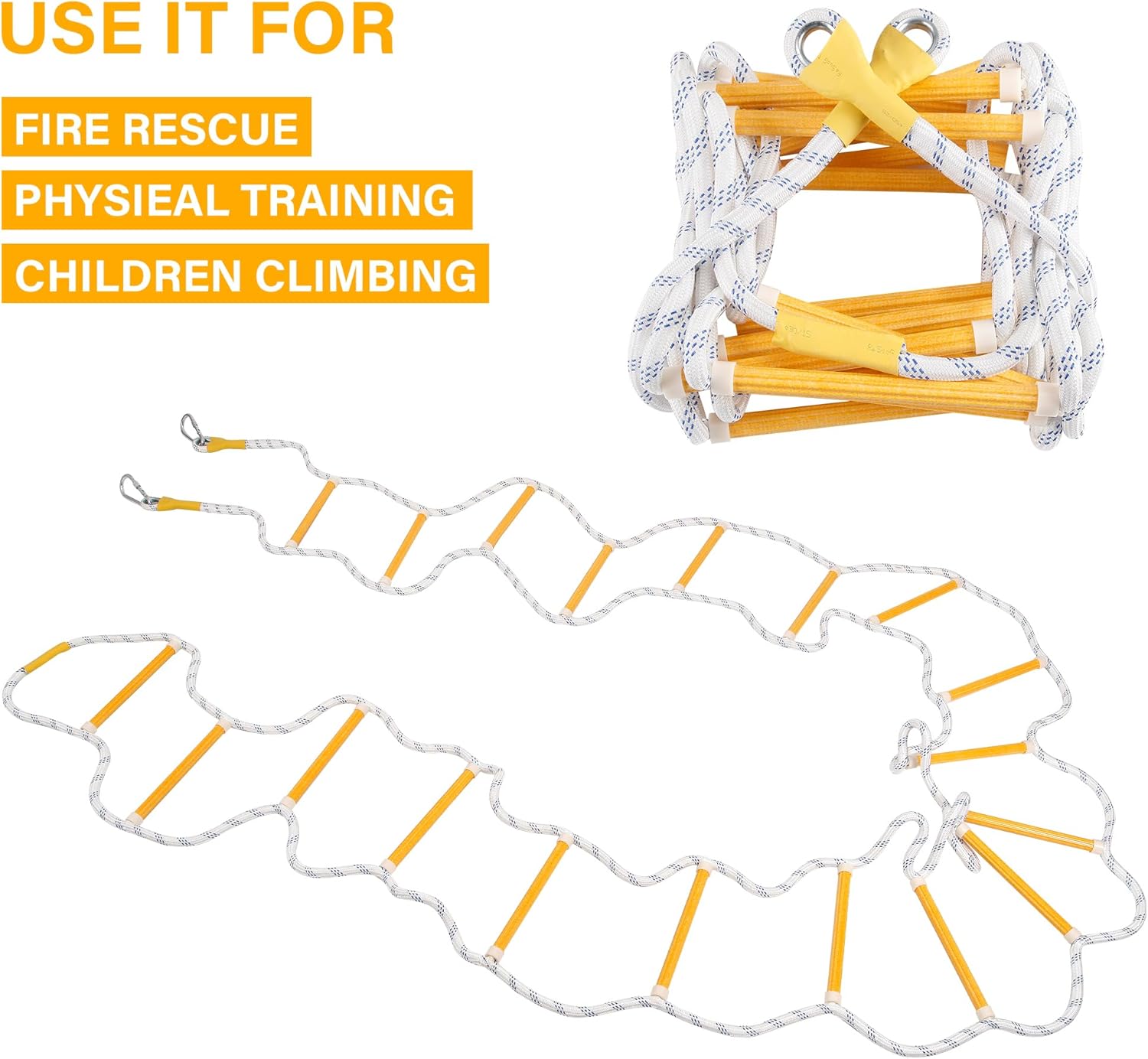 Emergency Fire Escape Ladder Flame Resistant Safety Extension Rope with 2 Hooks, 2-6 Story Homes Reusable Portable Rope Ladder Fire Escape for Window Telescope Ladder for Kids 25 FT