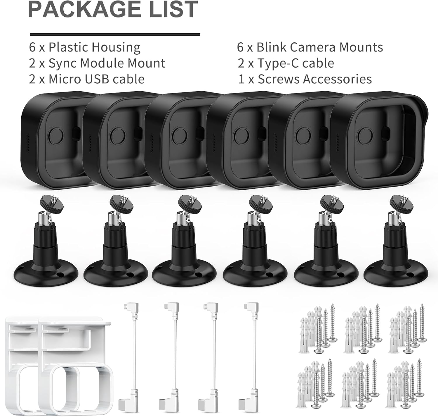 Camera Mount for Blink Outdoor 4 (4th Gen) and Outdoor (3rd Gen), 6 Pack Weatherproof Protective Housing and 360 Degrees Adjustable Mount with 2 Pack Blink Sync Module Mount
