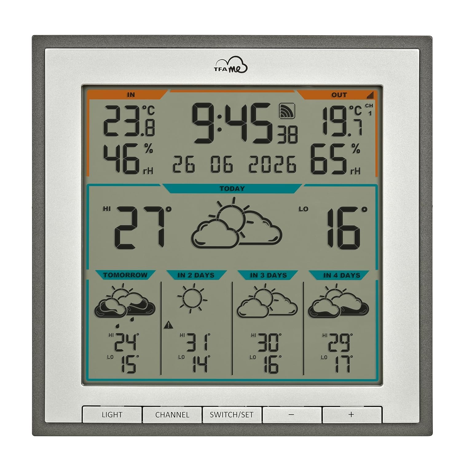 TFA 35.8105 TFA.me ID-08 Station météo sans fil avec symboles météorologiques, indice UV, quantité de pluie, vitesse du vent, direction du vent (anthracite avec piles)