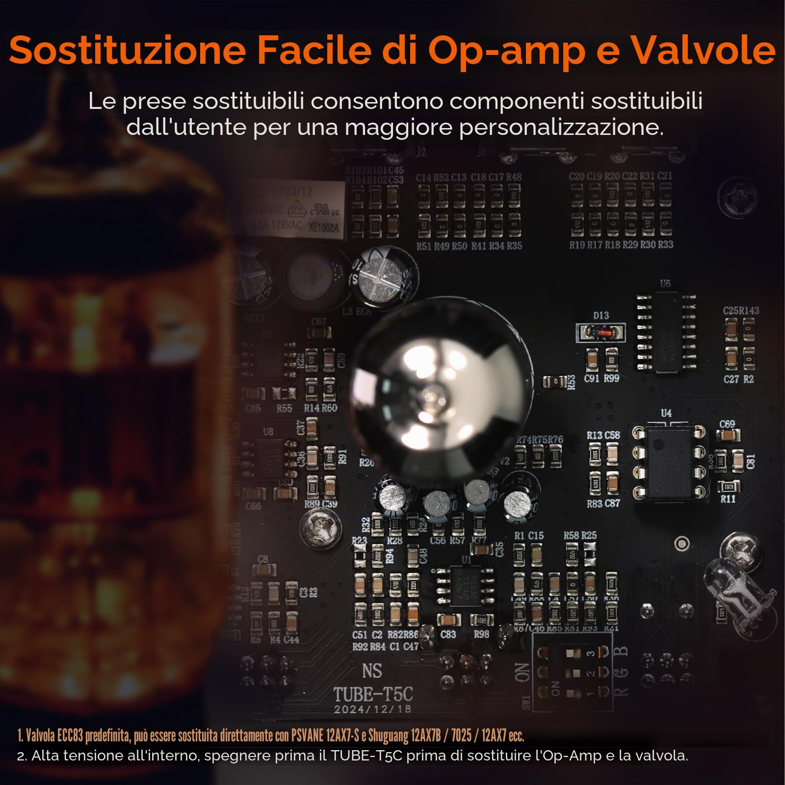 Douk Audio TUBE-T5C Preamplificatore per tubi: amplificatore per cuffie con metro VU, interruttore a 4 vie, tubo preamplificatore con regolazione del suono per ricevitore, amplificatore, altoparlante