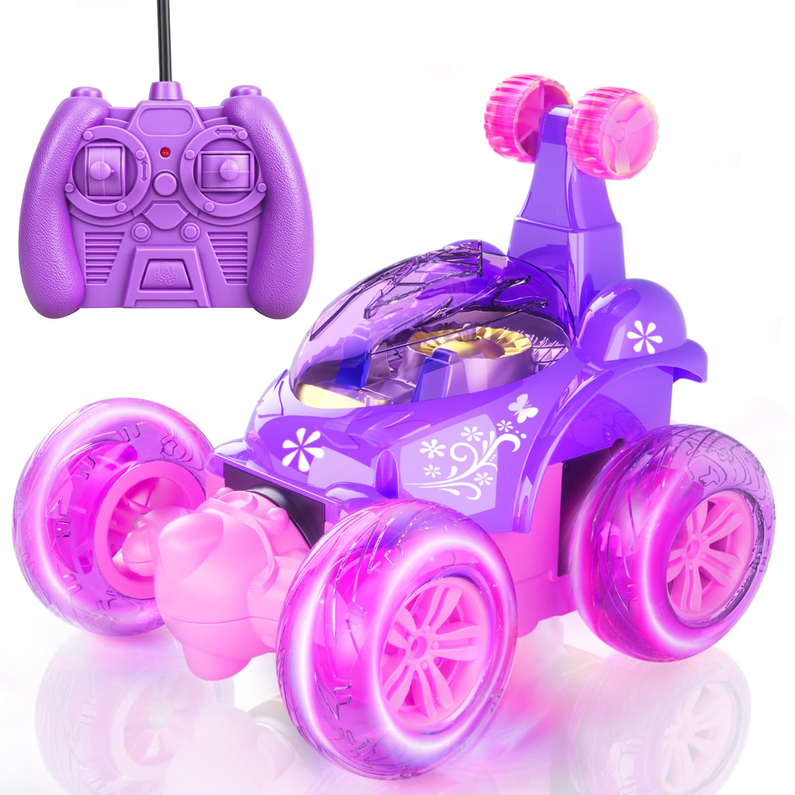 Ynanimery Remote Control Cars for Kids, RC for 3-12 Year Old Boys Kids Toys Spider Toys with LED Light and Music, 360 Flips Electric (Purple rc car) Chritmas