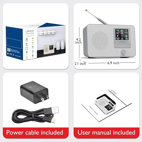 Miniatura 38 de LEMEGA IR4S Radio estéreo WiFi a Internet, radio digital FM, Spotify Connect, altavoz Bluetooth, reloj de alarma dual, 40 preajustes, salida de IR4S