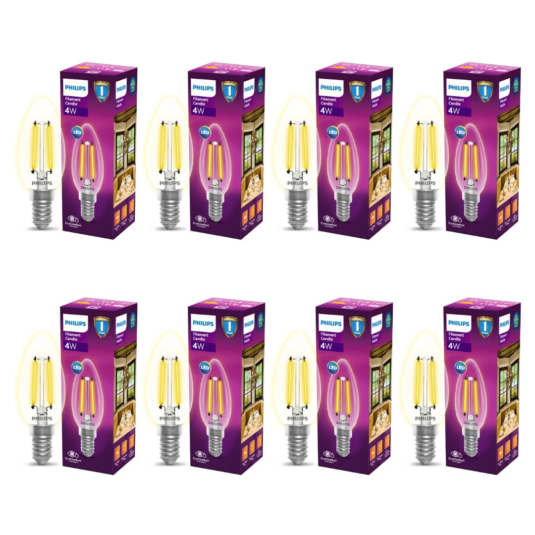 PHILIPS 4-watt Filament Candle LED Bulb | Filament Candle Bulb Home & Decoration|Bulb Base: E14, Color: Warm White|Pack of 8-image-42