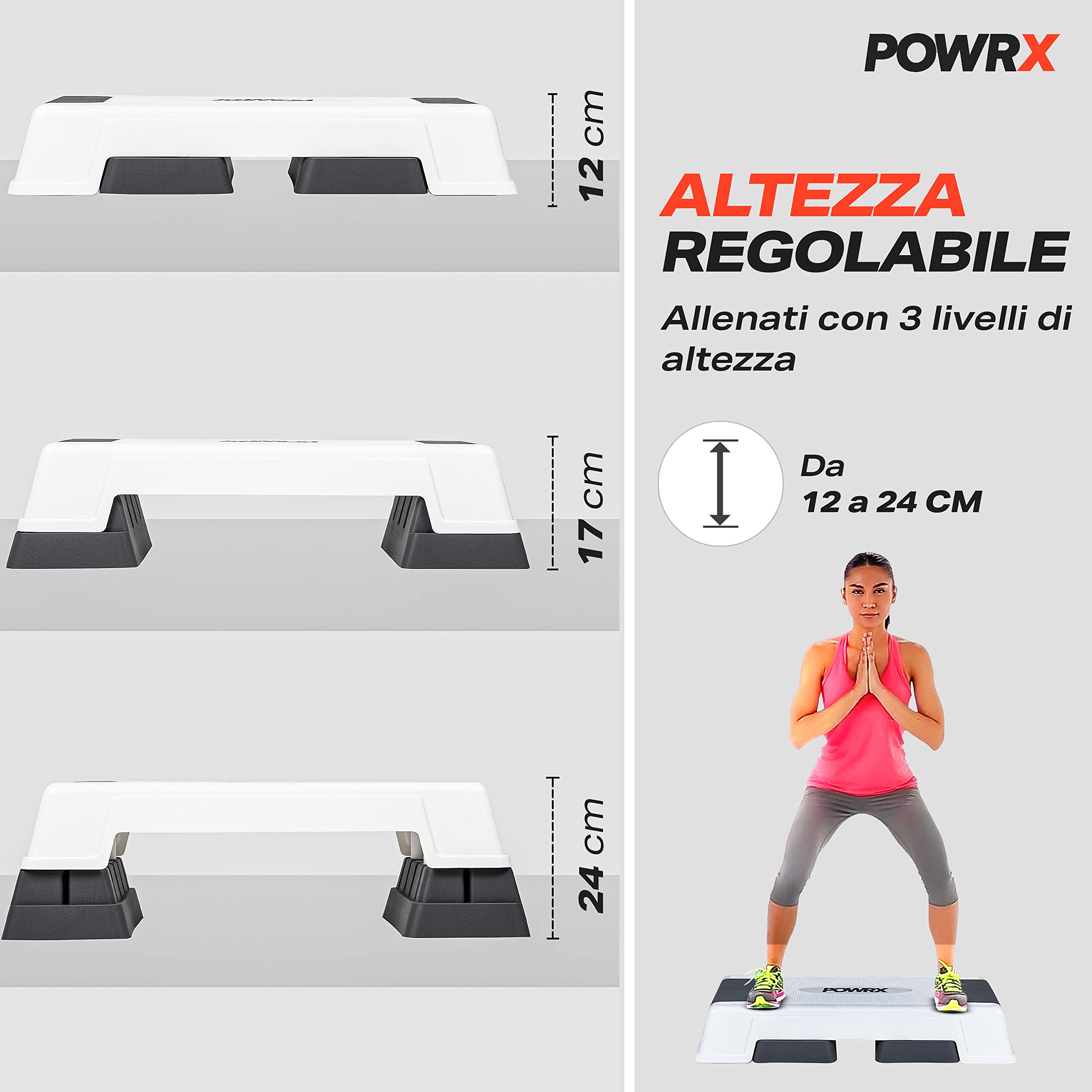 POWRX Step da Aerobica/Aerobic Step/Stepper Professionale - Altezza Regolabile (Bianco)