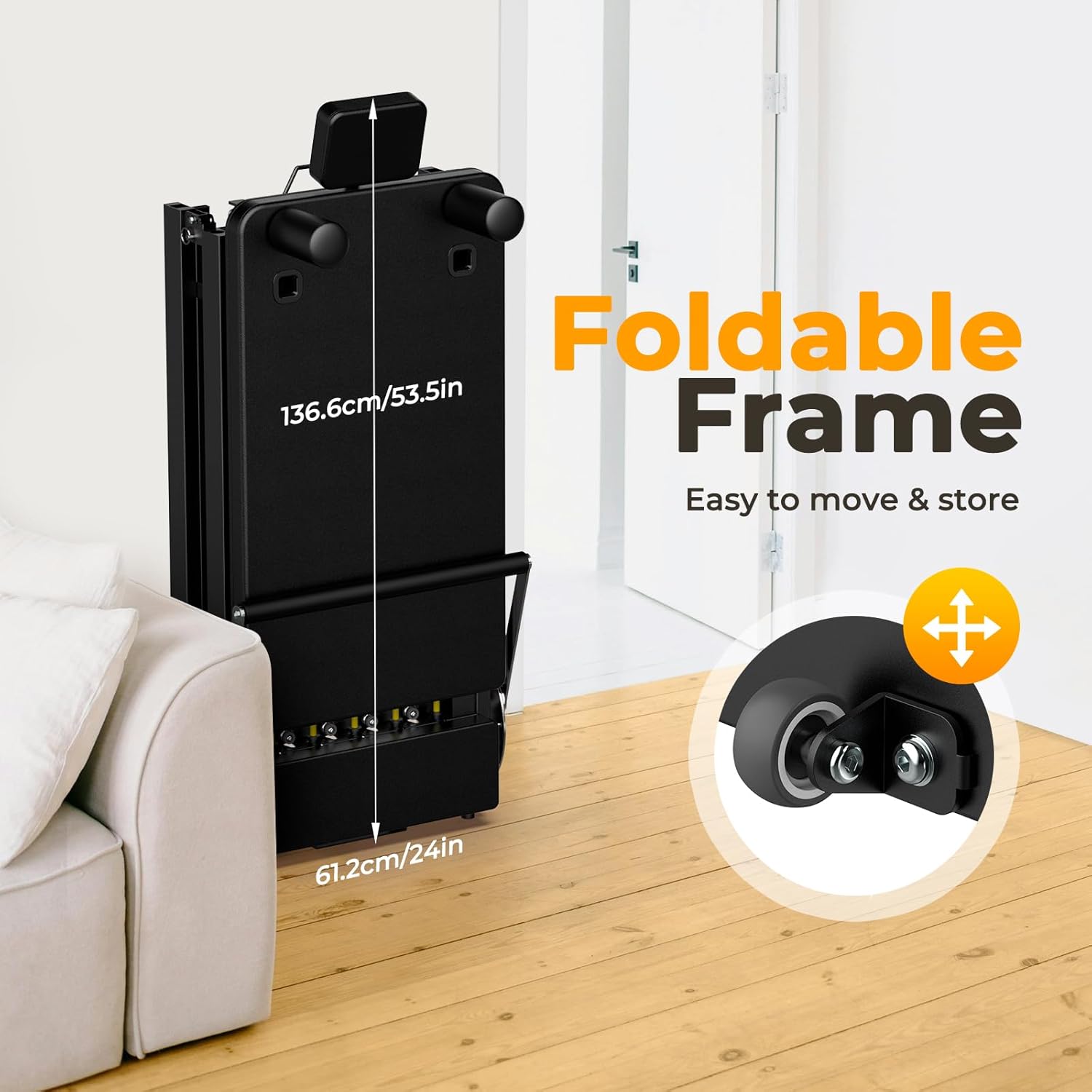 Foldable frame of the Pilates Reformer for easy storage