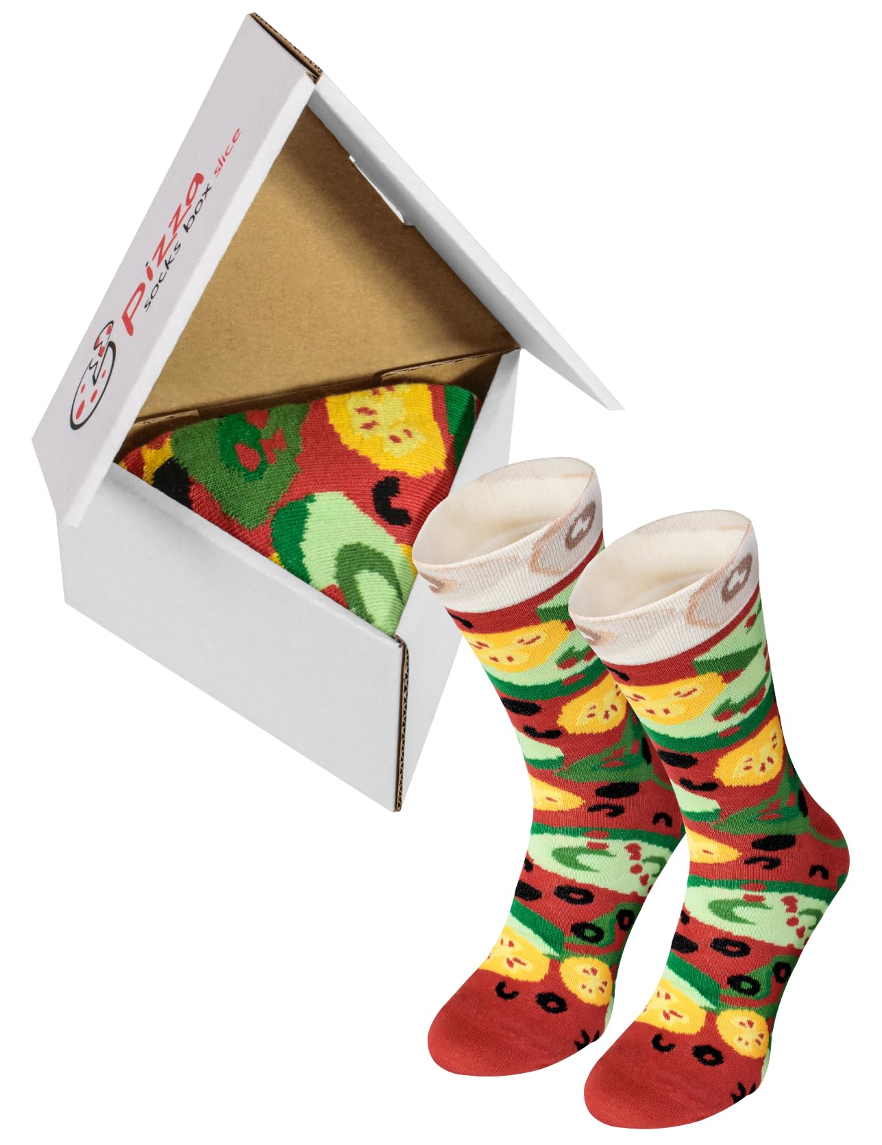 Rainbow Socks Men's Multicoloured - Wo Pizza Socks Box - Vegetarian - 1 Pair - Size 7,5-11