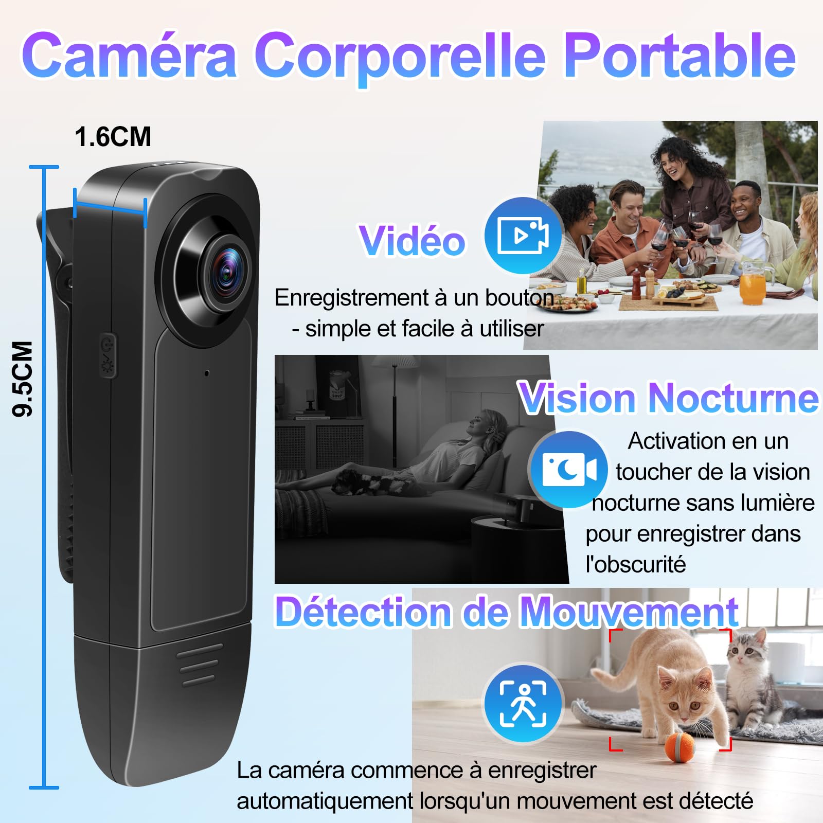 TANGMI Mini Camera Body, 7 Heures d'Utilisation Mains Libres Camera Pieton Portable, Vision Nocturne & 1080P HD Grand Angle 140° Camera Portable HD pour Enregistrement Vidéo et Prise de Photos