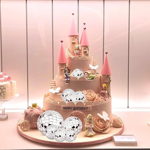Miniatura 6 de 10 adornos de bola de discoteca para tartas, 5 tamaños, mini bolas de discoteca plateadas, accesorios temáticos de discoteca para fiesta de