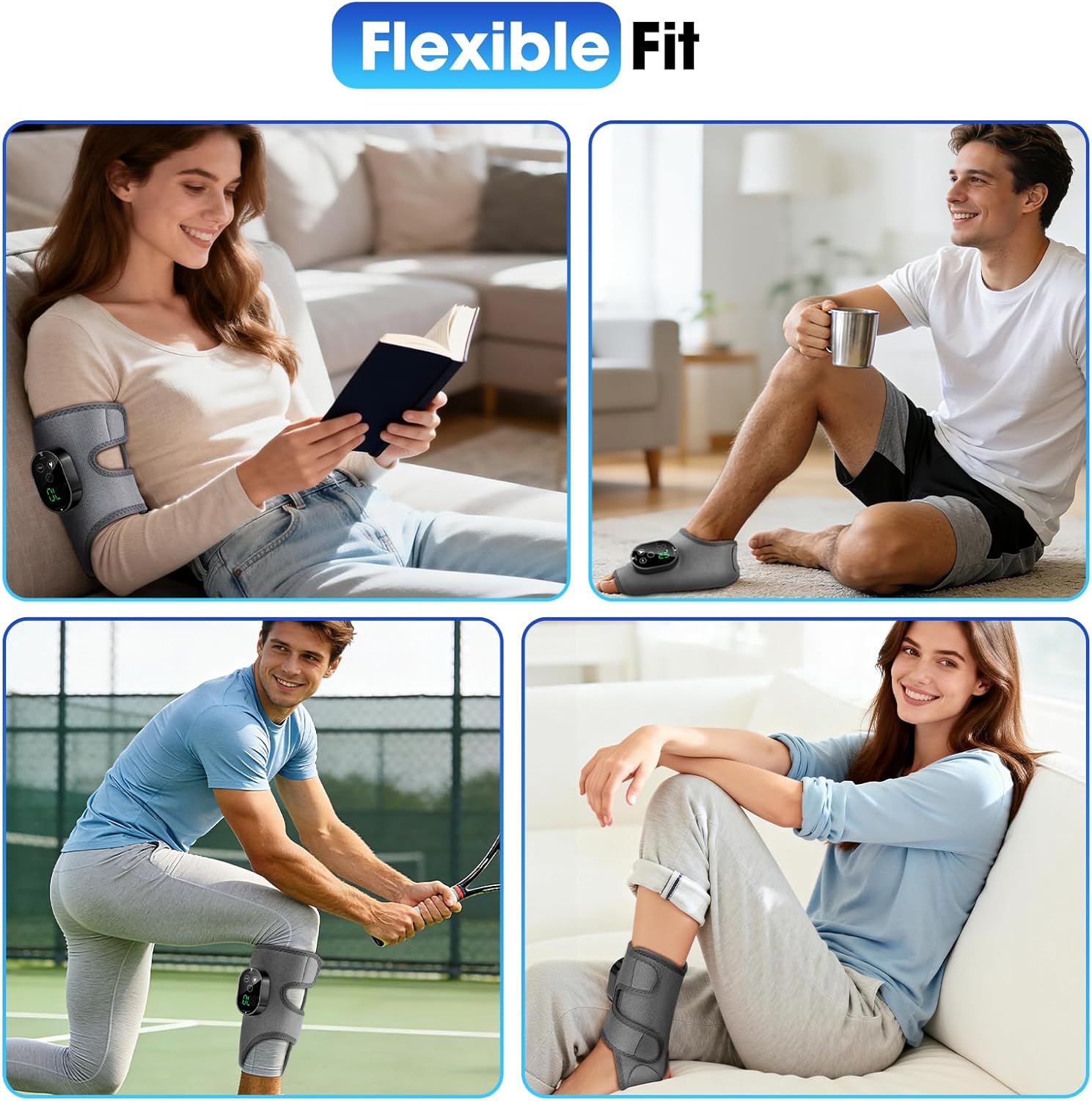 Cordless Ankle Heating Pad, Foot Massager with Heat for Pain Relief, Ankle Massager for Women and Men, Heated Foot Brace Wrap with 6 Heat Levels and 3 Vibration Modes Grey