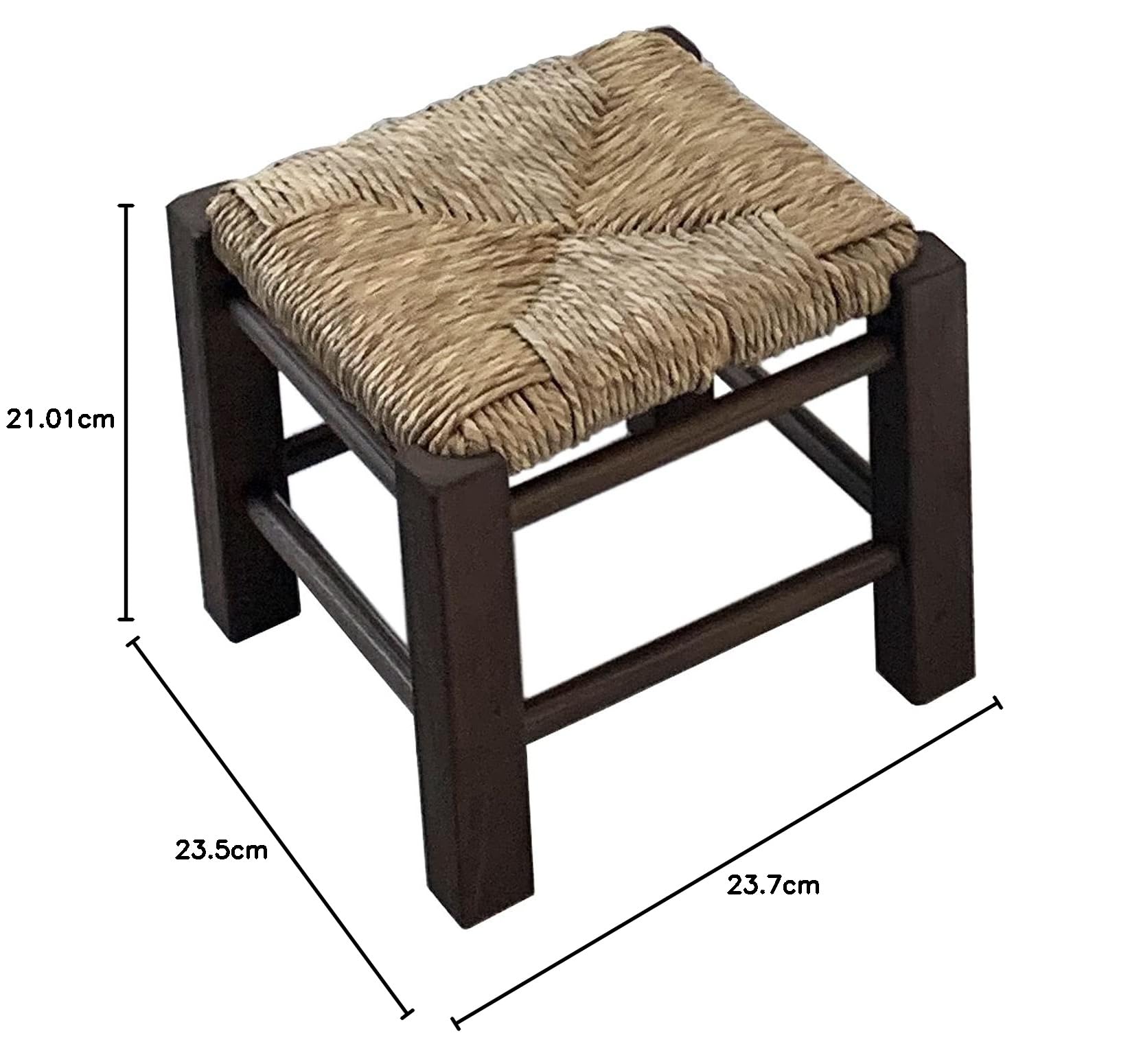 Taburete clásico Infantil de Madera 21 x 23,7 x 23,5 cm, Asiento de Rafia. Banqueta Pintada para niños, guarderías, hogar (Marrón Oscuro)