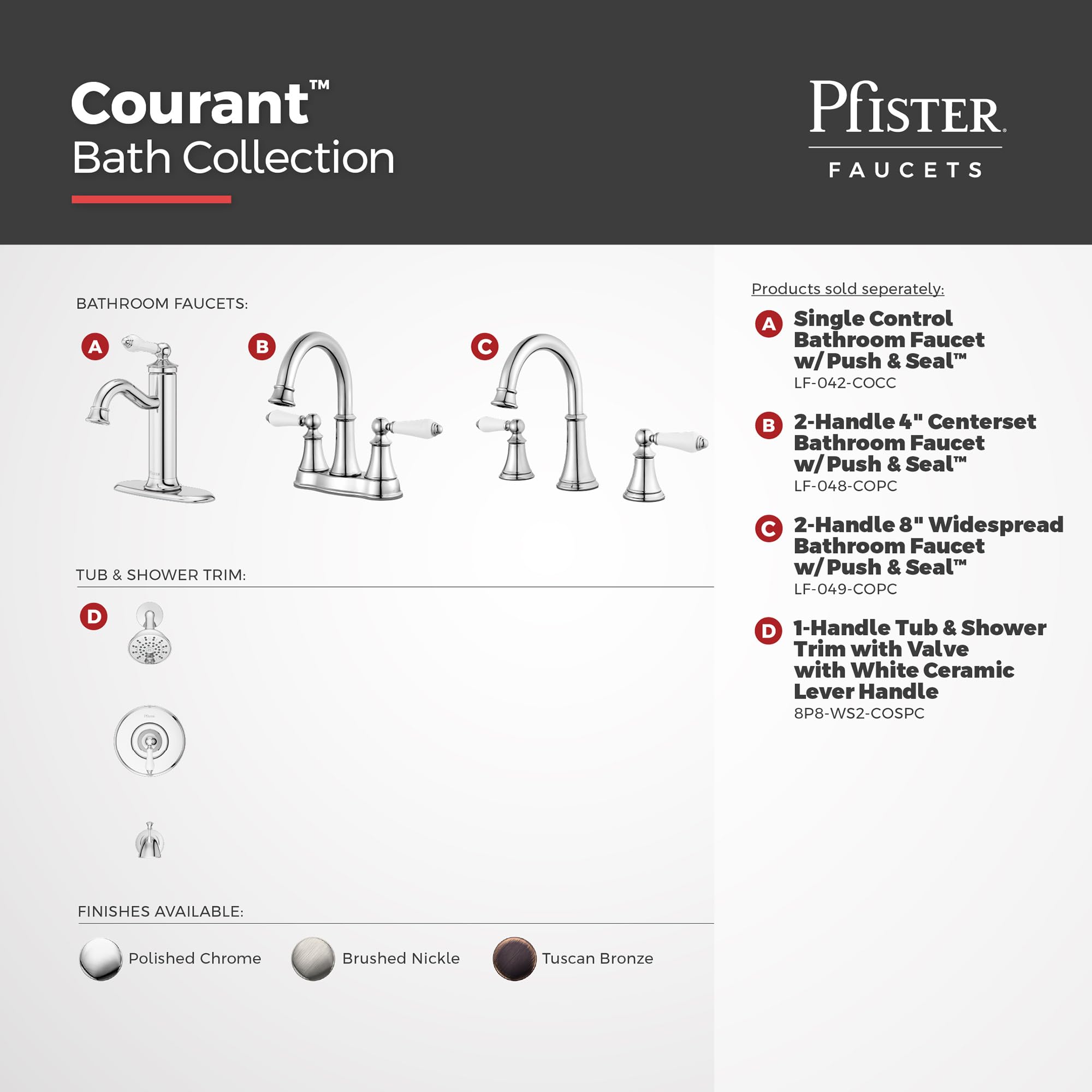 Pfister Courant LF049COPC bateria umywalkowa, 20 cm szeroka, z 2 uchwytami, 3-otworowa, polerowane chromowane wykończenie, LF049COPC
