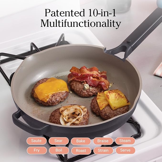 The Always Pan 2.0 also emphasizes aesthetic appeal, and its sleek design in a variety of colors, including Char, makes it a stylish addition to any kitchen. Its thoughtful design and high-quality materials make it not only a versatile tool for various cooking techniques but also an environmentally conscious choice, as it is made to replace several cluttering cookware items while being free from potentially harmful chemicals.