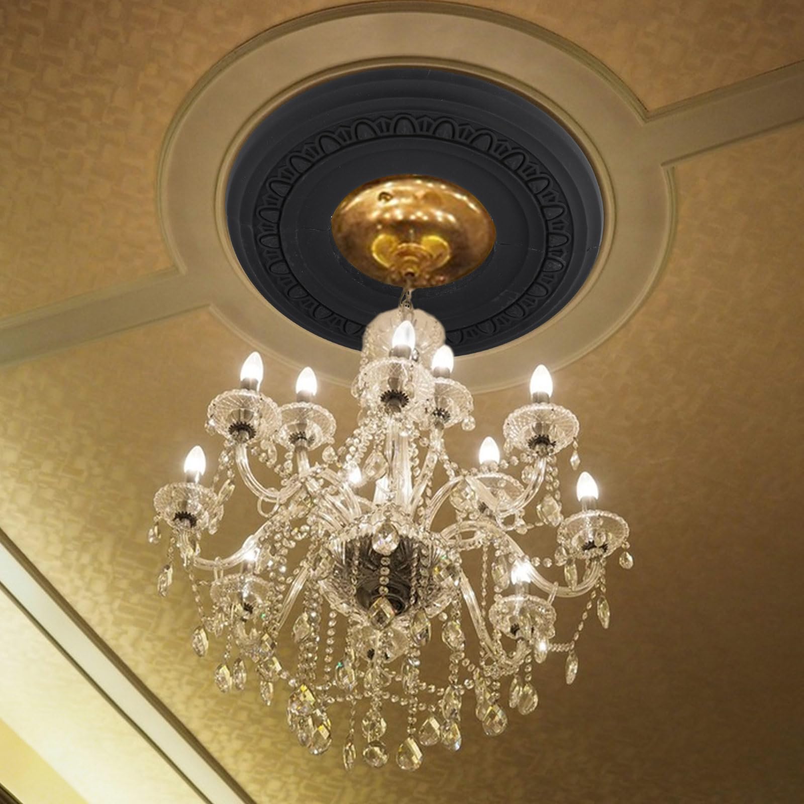 INCREWAY 1Pack Black Split Lighting PU Ceiling Medallion Cover Plate Ceiling Fan Medallion Home for Light Fixtures Ceilings Light Trim, 12 Inch OD x 5.3 Inch ID — Amazon image 4