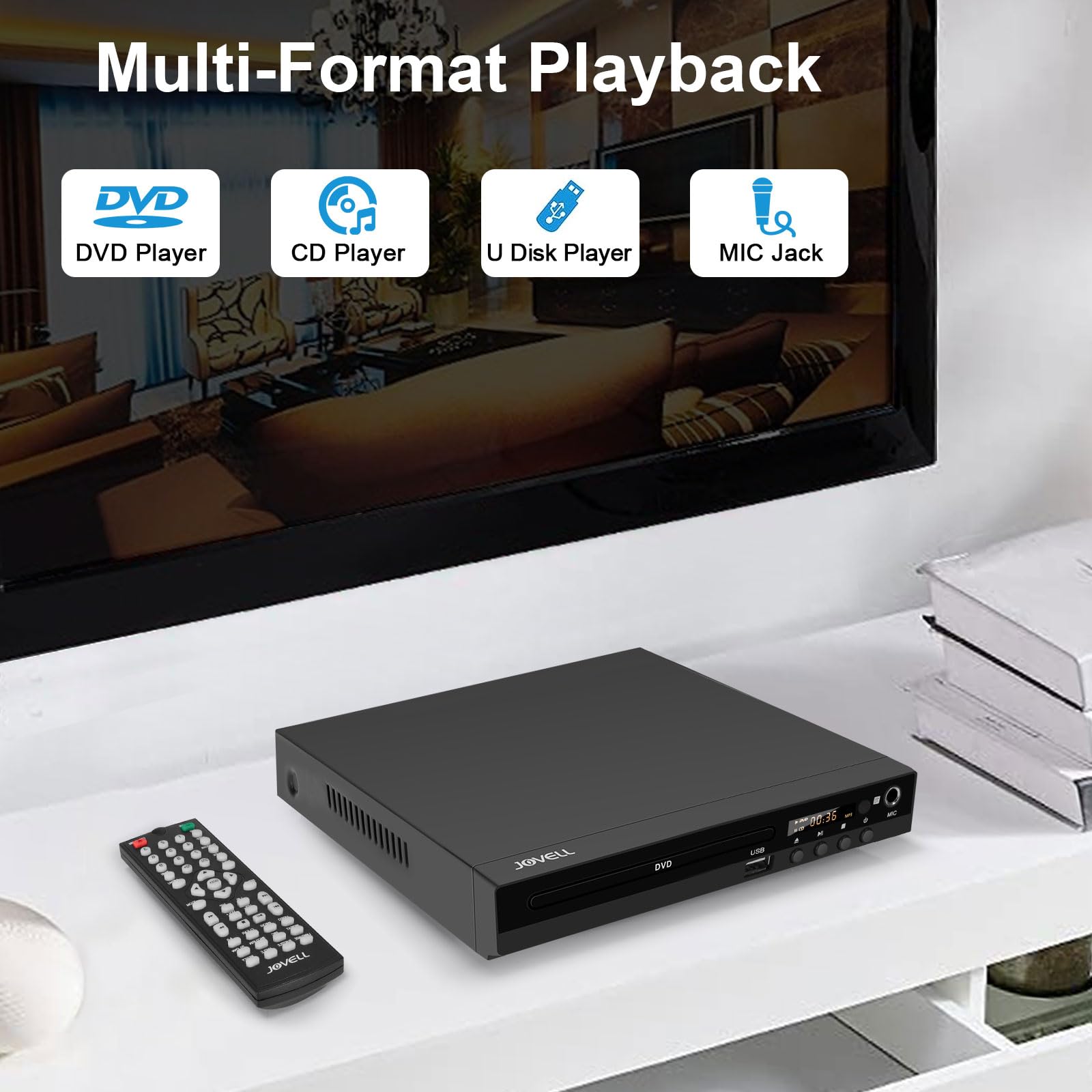 Reproductor de DVD para TV con Euroconector, JOVELL Reproductores de DVD Multiregión con Entrada USB, Salida HDMI AV, PAL NTSC Integrado, Reproduce Varios Formatos (No BLU-Ray, Modelo-170)