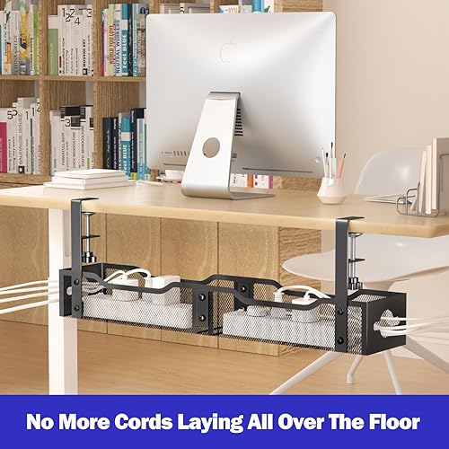 Miniatura 7 de Bandeja de organización de cables para debajo del escritorio de 15.7 pulgadas, organización de cables extra grande debajo del escritorio, sin