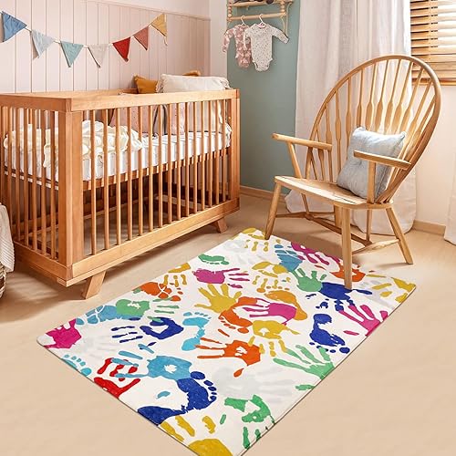 Miniatura 2 de Alfombra artística para dormitorio, 4 x 6 pies, lavable a máquina, alfombra para niños para sala de juegos, alfombra de área de arco iris para aula,
