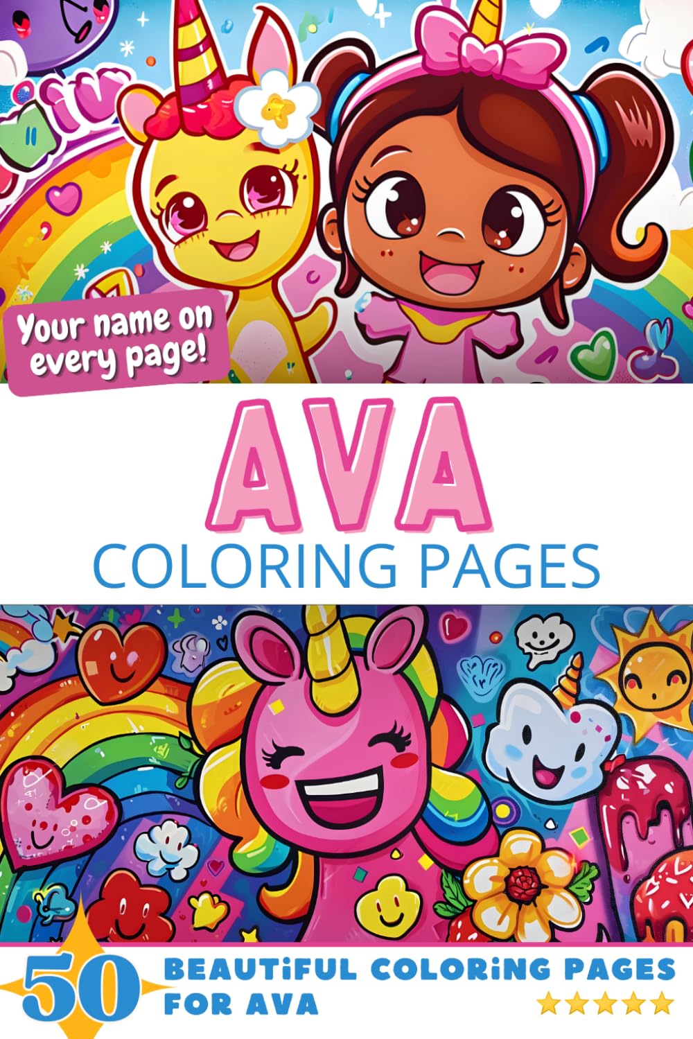Ava Coloring Pages: Wow-Effect! Your name on every page - Ava coloring book - 6x9" - 50x Ava coloring page - Fantastic Gift