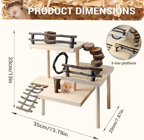 Miniatura 5 de RoseFlower Plataforma de hámster de madera para jaula, juguete de escalada para patio de recreo, animales pequeños, juego de actividades de