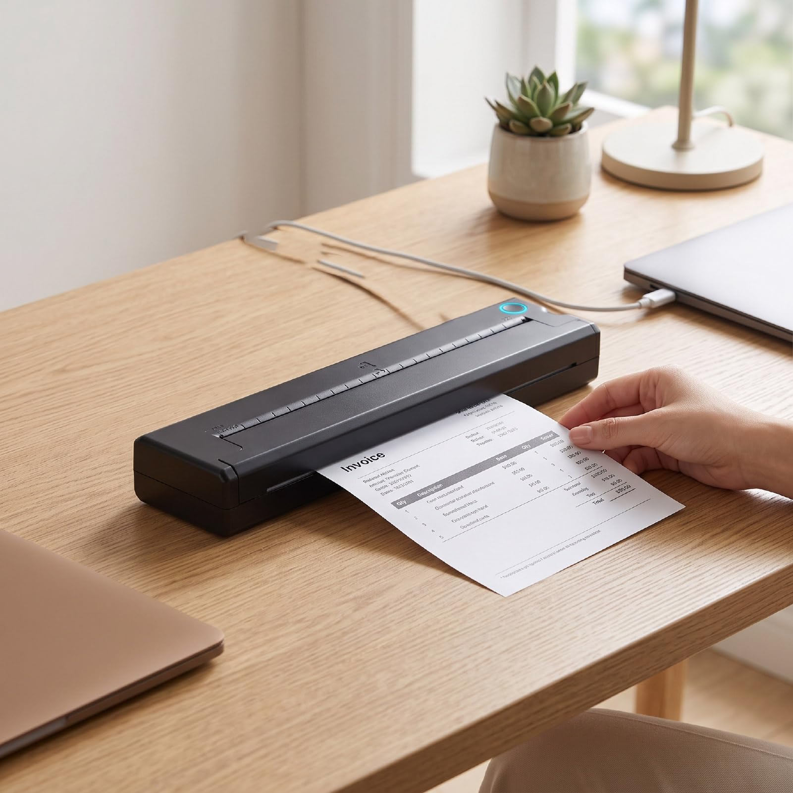 Fafeicy Imprimante Thermique Portable 203 Dpi avec Support Papier Format A4