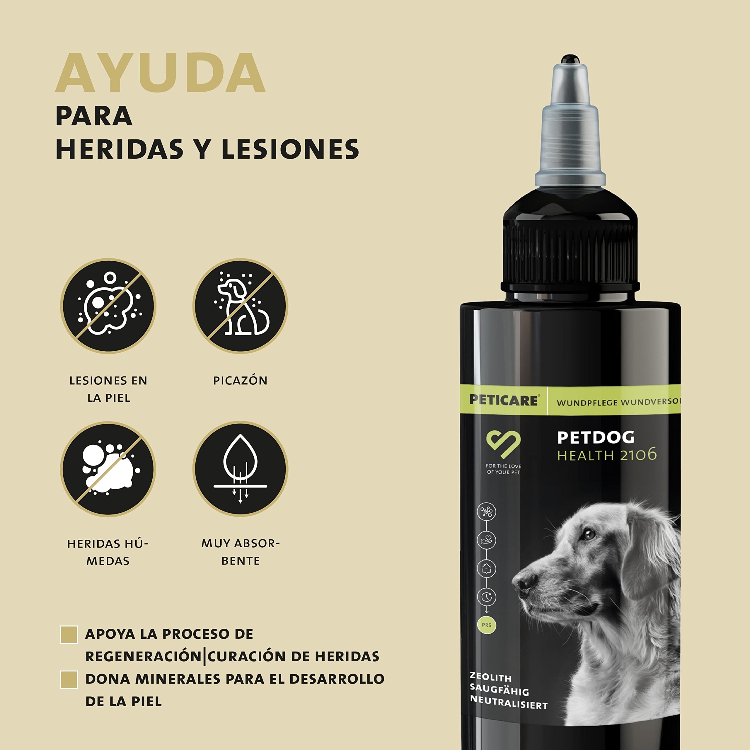 Peticare Polvo para Cuidado de Heridas en Caballos, Perros, Gatos - Detiene Picor de Piel, Promueve Curación, Tratamiento contra Mordedura, Zeolita, Ingredientes eficaces - petAnimal Health 2106