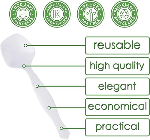 Miniatura 3 de PARTY BARGAINS Cucharas desechables de plástico de 8.75 pulgadas (12 unidades) cuchara blanca resistente, excelente para bodas, servicios de