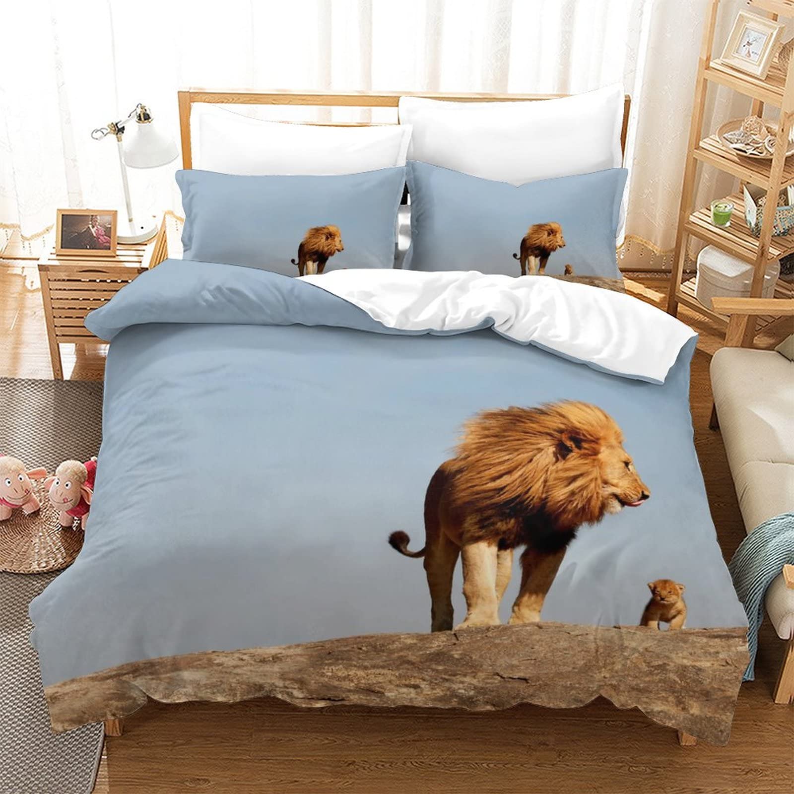 Housse de couette imprimée 3D lion fermeture éclair parure lit 3 pièces 200x200
