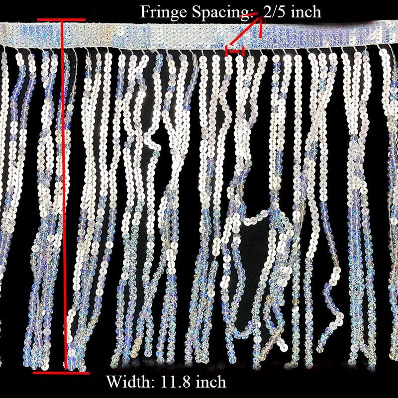 Miniatura 2 de Lauthen.S Borde de flecos de lentejuelas, borlas de lentejuelas para manualidades, vestido latino, adorno de ropa (negro, 11.8 pulgadas x 6.5 yardas)