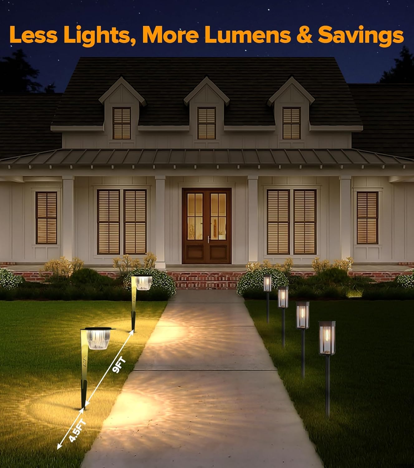 Solar Pathway Lights Outdoor, Super Bright 500 lumens with 2-in-1 Solar Powered and USB Charging Modes, IP65 Waterproof, Auto On/Off Garden Lights for Lawn Patio Walkway, Green (4 Pack)