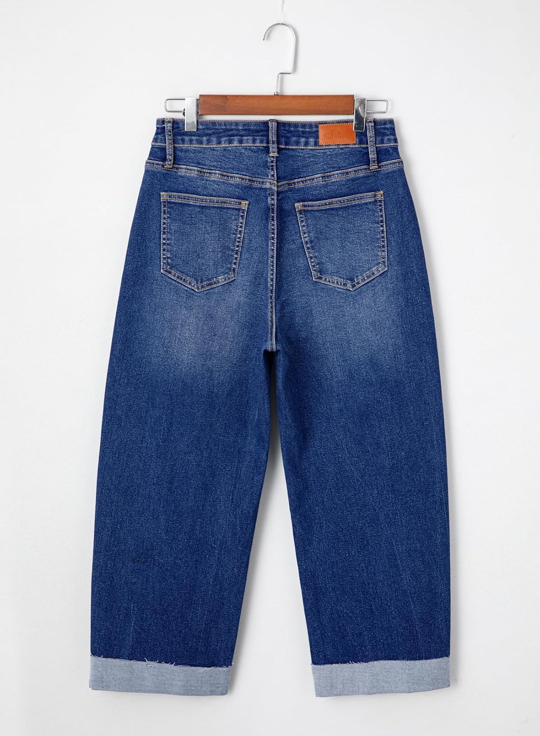 Sidefeel Barrel Jeans for Women High Waisted Wide Leg Baggy Stretchy Trendy Raw Rolled Hem Capri Cropped Ankle Denim Pants