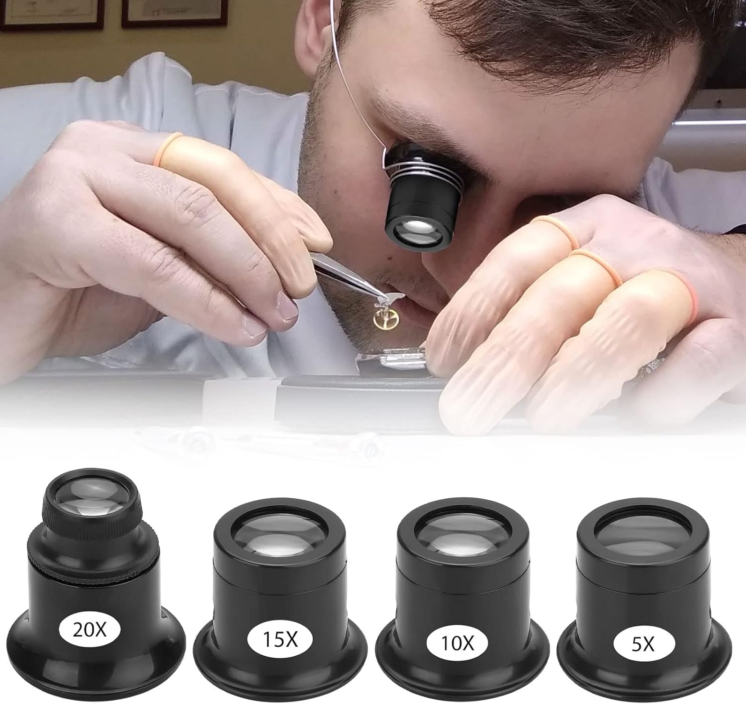 Jewelers Loupe Eye Magnifier Loupe Magnifying Glass, 4Pcs Experimental Monocular Magnifier of 5X 10x 15x 20x, Portable Watchmaker Loupe Magnifier Lens Repair Kit Tools for Gems, Coins, Rocks, Stamps : Arts, Crafts & Sewing