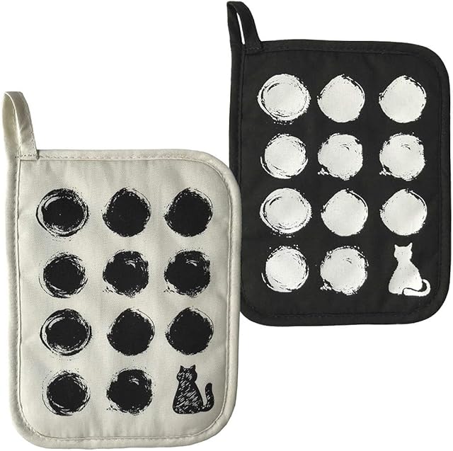 AIYUE Double Oven Glove Potholders Kitchen Cooking Padded Heat Resistant Mitt Mitten Gloves, 2PCS Black and White, More Flexible to Grasp