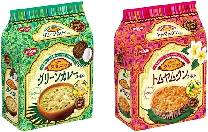 Amazon アソート セット 日清 旅するエスニック 具付き 3食入り 2種 トムヤムクン グリーンカレー 各1パック 計2パック 計6食分 ノーブランド品 麺類 パスタ 通販