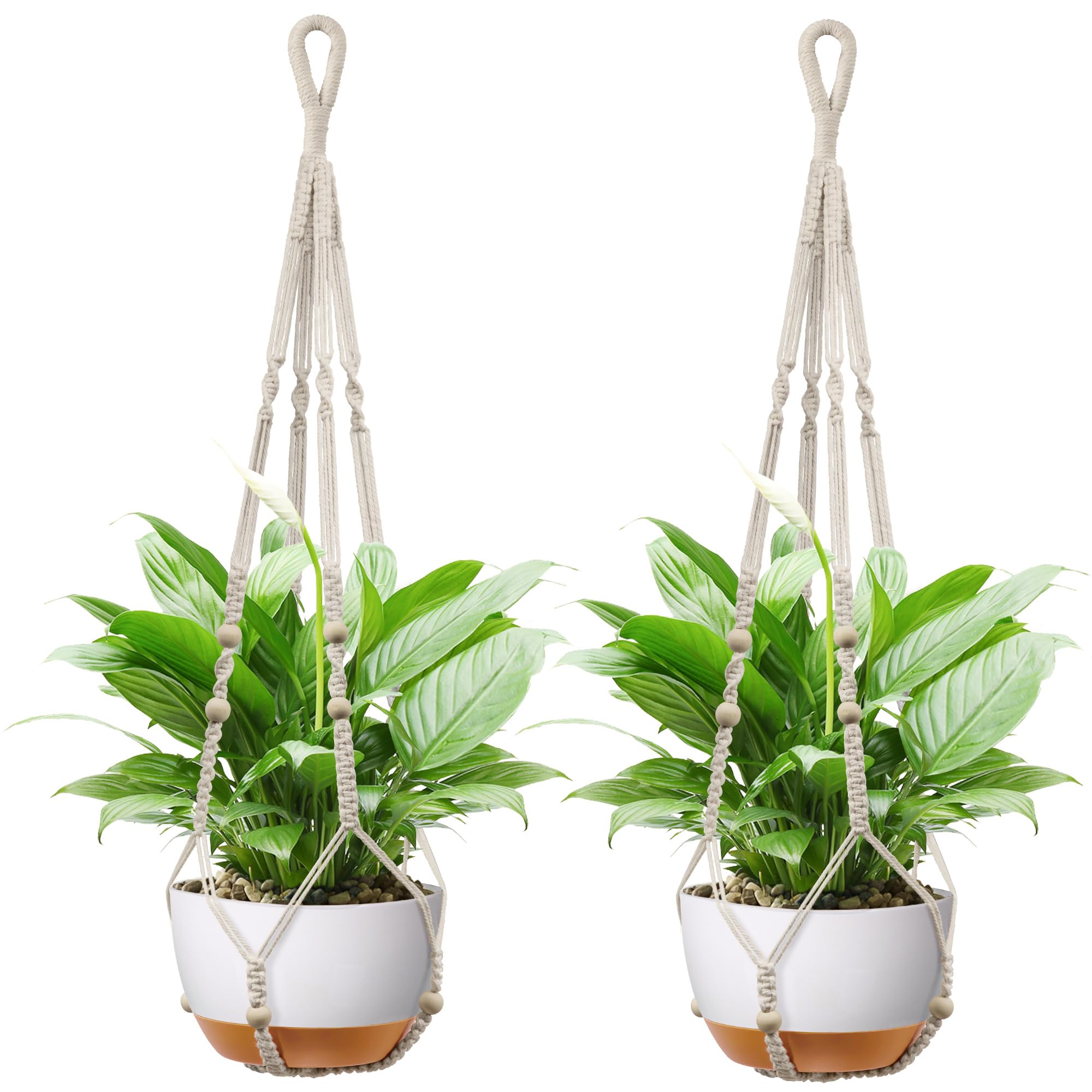 IDEEEPAN Macrame Plant Hanger - Fits 4 to 13 inches Pots for Indoor Outdoor, 35 Inch, Set of 2, Ivory (POTS NOT Included)