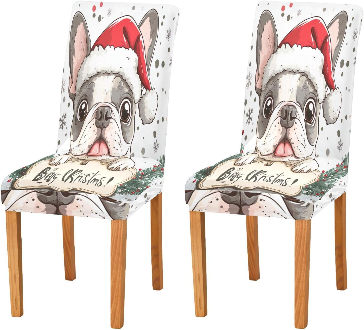ALAZA Chair Covers for Dining Room, Merry Christmas French Bulldog Bone Christmas Hat Stretch Chair Cover Sets Chair Protector Removable Washable for Ktichen Restaurant Hotel