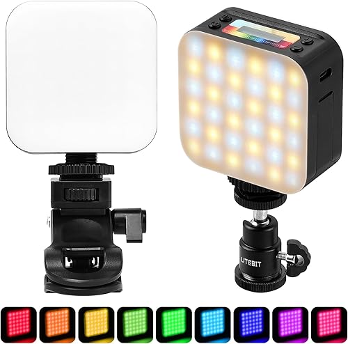 UTEBIT Luz de video LED magnética, luz recargable para selfie de 2000 mAh, clip portátil y cabeza de bola de trípode para computadora, cámara,