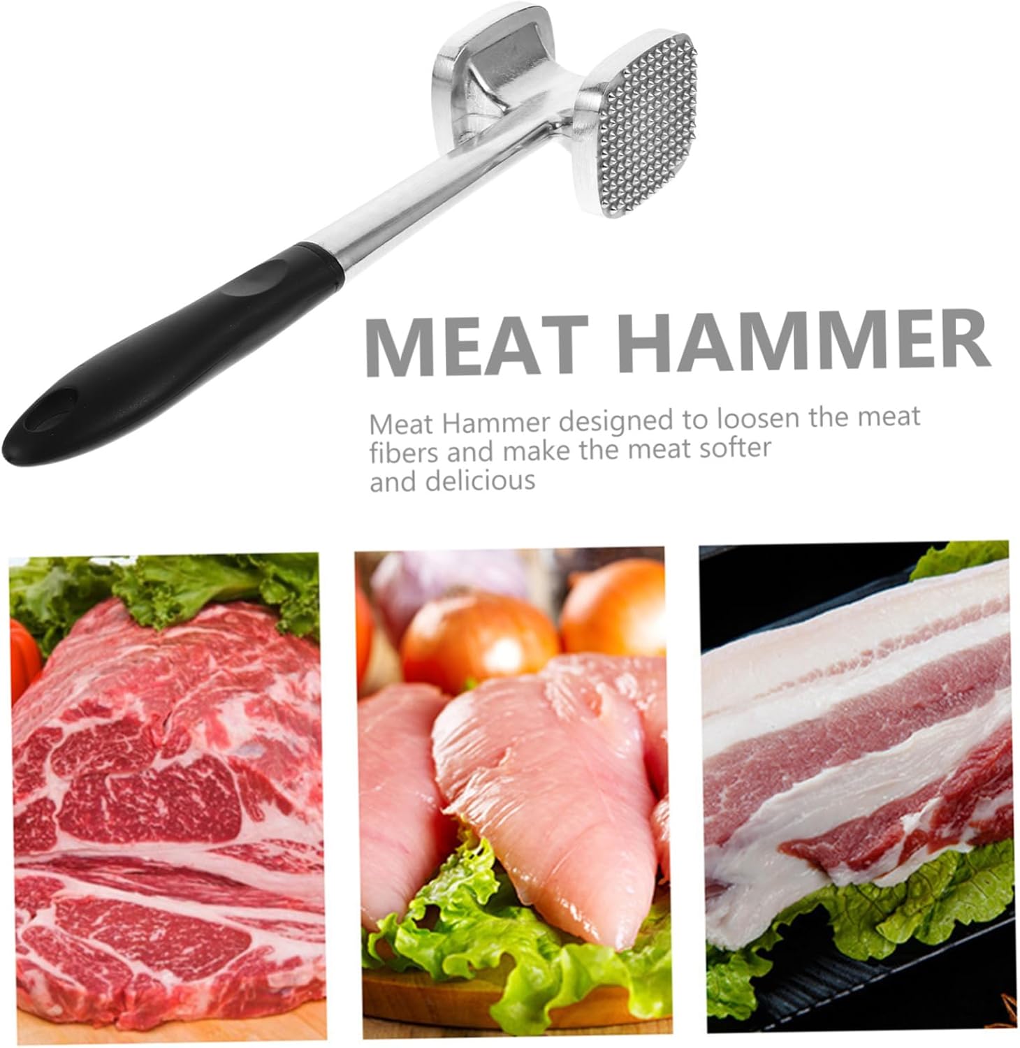 Meat Tenderizer Beef Hammer Kitchen Tool Double Sided Meat Mallet Non-slip Handle Silver