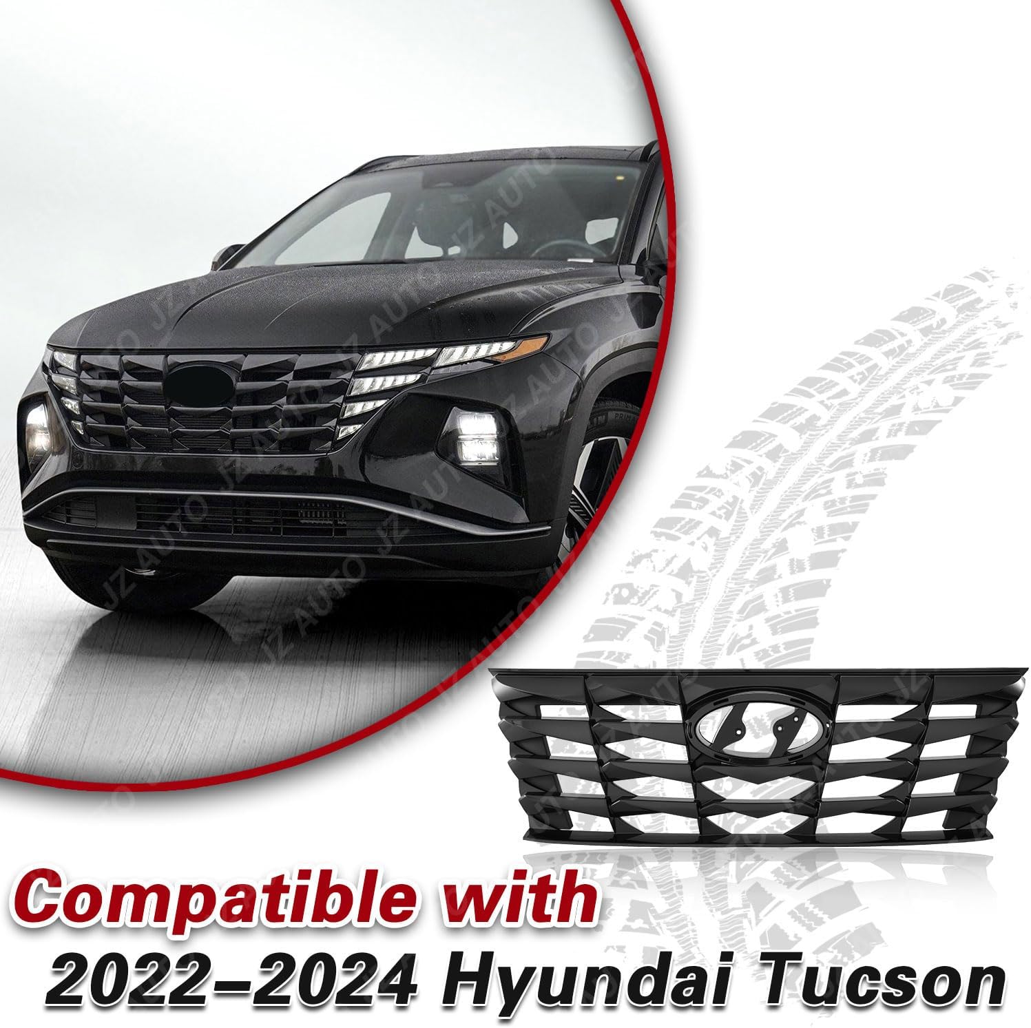 Front Upper Grille Compatible with 2022 2023 Hyundai Tucson SE SEL Limited | Exclude N Line/Hybrid, 86350-N9000 Black Painted