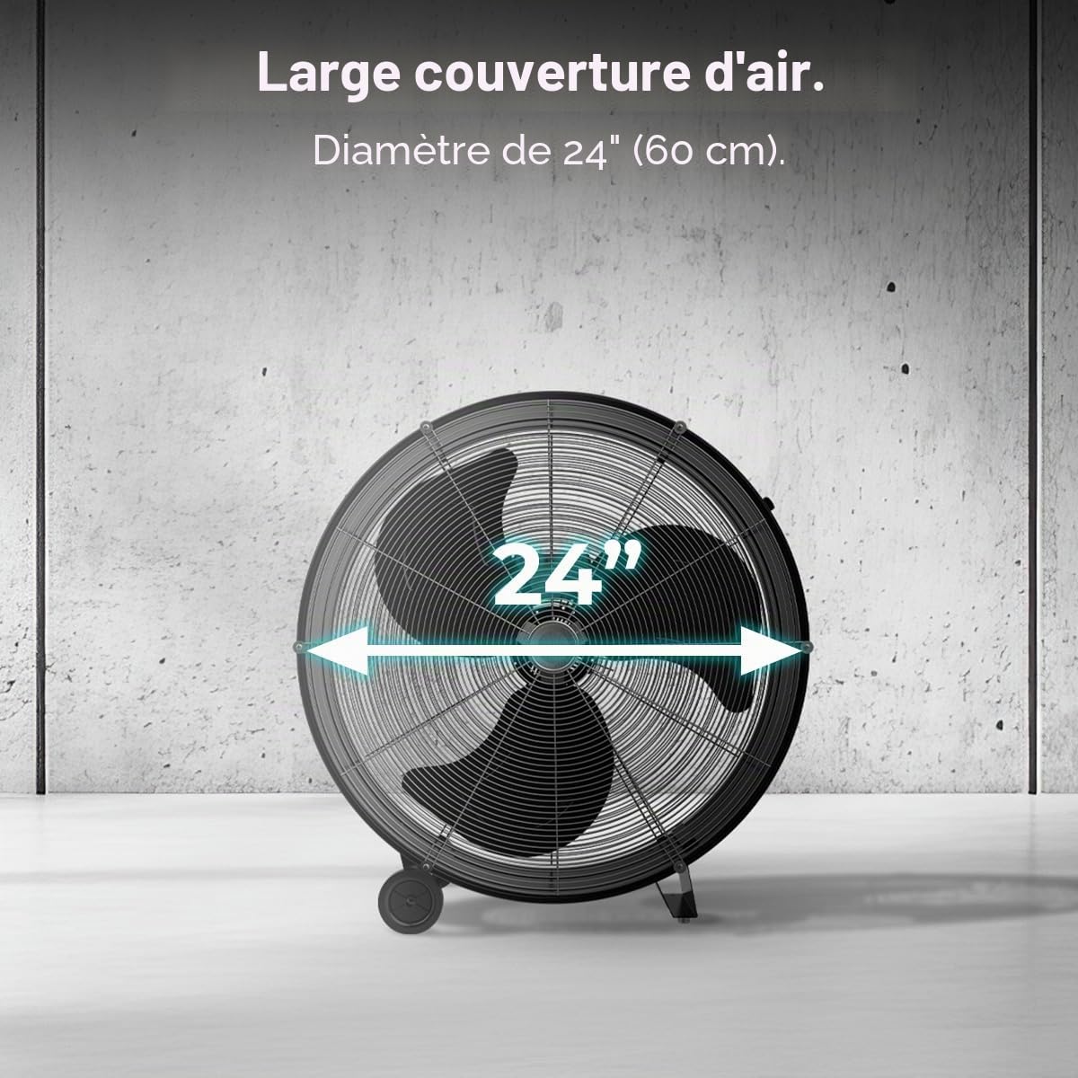 Cecotec Ventilateur de Sol Industriel Proindustry 2400, 180W, Diamètre 60 cm, 3 Vitesses, Pales en Aluminium, Débit d'Air 9832,8 m³/h, Design Transportable, Grille de Protection, Facile à Utiliser